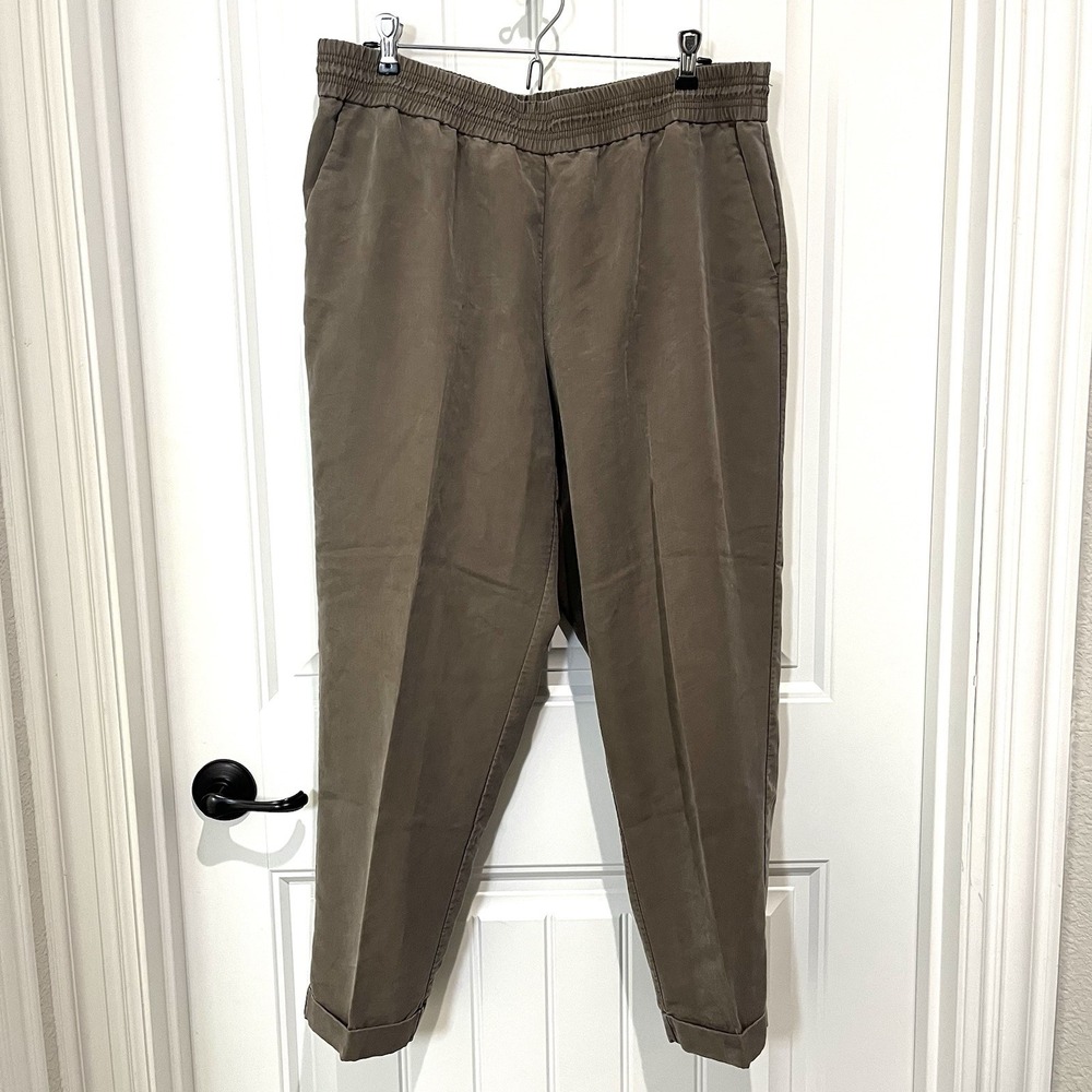 Chicos Dress Pants‎ Womens Large 14  Brown Khaki Pull On Cuffed Silky Lyocell